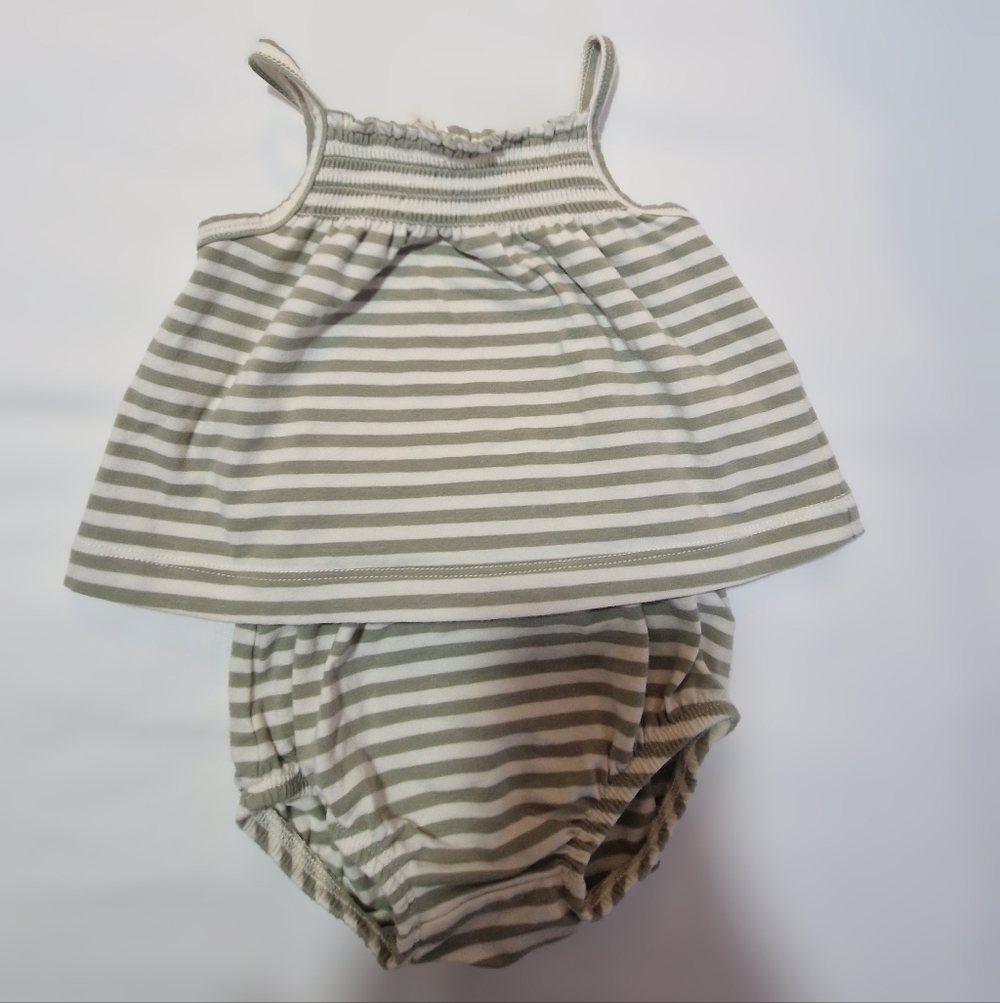 Quincy Mae Striped Cream and Green Diaper Cover Set